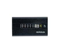 Grässlin 05.20.0004.1 taxxo 712 SA contador de horas analógico 230 V IP65 | Montaje empotrado, mecánico, motor síncrono, 50,2 x 25,2 mm, indicador marcha, sin reset, abrazadera máx. 10 mm, negro, 230 V