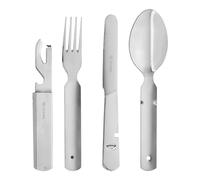 GRÄWE Cubertería de camping de 4 piezas, cubiertos de acero inoxidable, juego de cubiertos para exteriores, encajables, con abrebotellas, abrelatas y cuchillo de pan