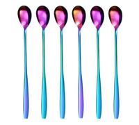 GRÄWE Cuchara de mango largo, 6 piezas, colorido, agitador de café, cuchara de café de acero inoxidable, cuchara de cóctel, cuchara de té helado, cuchara de hielo, cuchara agitadora de cóctel