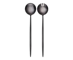 GRÄWE Cucharón para ensalada, acero inoxidable, color negro, grande, tenedor para ensalada, cuchara para servir, apto para lavavajillas, serie Provence, mate