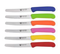 GRÄWE Cuchillos de mesa, juego de 6 unidades, juego de cuchillos para cortar, paquete de 6 cuchillos para panecillos, cuchillos de desayuno con filo ondulado de un lado, cuchillo de 21 cm - Colorido