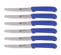 GRÄWE Cuchillos de mesa, juego de 6 unidades, juego de cuchillos para cortar, paquete de 6 cuchillos para panecillos, cuchillos de desayuno con filo ondulado de un lado, cuchillo de 21 cm - Azul