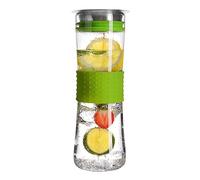 GRÄWE Jarra de cristal con manguito de silicona verde, 1 litro, jarra de agua con tapa y colador de acero inoxidable, jarra de cristal templado con asa práctica, jarra de agua, jarra de cristal, fácil