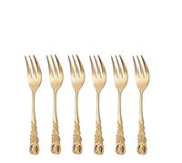 GRÄWE Juego de 6 tenedores de postre (acero inoxidable), diseño de rosas, color dorado