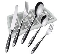 GRÄWE Juego de cubiertos 18 personas, 90 piezas, con cubertero - cubiertos forjados con mangos negros - serie NÜRNBERG