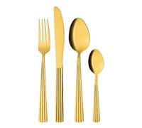 GRÄWE Juego de cubiertos para 4 personas de acero inoxidable, cubiertos dorados, 16 piezas, aptos para lavavajillas, juego de cubiertos con decoración - Serie Atenas