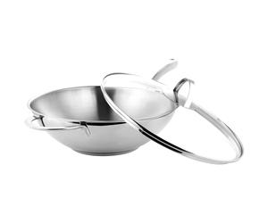 GRÄWE Serie Pro-Line - Sartén Wok de Acero Inoxidable con Tapa de Cristal, 2,8 L, Apta para Lavavajillas, Apta para Inducción, Diámetro de 18 cm