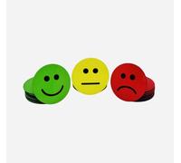 GRAFBURG - 30 imanes de emoticonos de colores de 3 cm de diámetro (10 emoticonos verdes riendo / 10 emoticones neutros amarillos / 10 sonrientes rojos tristes) por ejemplo, para presentaciones,