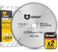 GRAFF Hoja de Sierra Circular para Madera Plástico Chapa Aluminio Laminado - Disco de Corte 254 x 30 mm compatible con Sierra Ingletadora Sierra de Recambio Sierra de mesa Sierra Circular a Batería