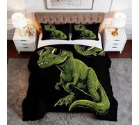 Graffiti Animales Verde Dinosaurios Rayas Edredón Reversible sin Funda 135 x 200 cm - Dibujos Animados 4 Estaciones Edredón para Todo el Año con Funda de Almohada Lavable para Cama Niños Niñas