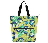 Graffiti - Bolsa de libro con ojos abstractos, color amarillo y verde, para niños y adultos, bolsa de libro gótica grande con bolsillos con cremallera para escuela, trabajo, viajes, suministros