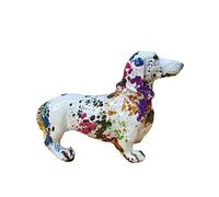 Graffiti Dog Statue - Resin Multicolored Body, Funky Dachshund Style | Decorative Tabletop Figurine, Artistic House Ornament with Entryway, Shelf, Bedroom, Living Room, Pet Zone Accent Placement