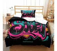 Graffiti Funda Nórdica Niños Juego De Cama para Niños Funda De Edredón Decoración De Microfibra Juego De 3 Piezas Funda De Edredón con Cierre De Cremallera Suave Single(135x200cm)