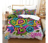 Graffiti Funda Nórdica Niños Juego De Cama para Niños Funda De Edredón Decoración De Microfibra Juego De 3 Piezas Funda De Edredón con Cierre De Cremallera Suaveouble(200x200cm)