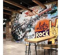Graffiti Guitarra Rock Tema Pared Papel 3D Music Bar Ktv Decoración Industrial Fondo Mural Papel Pintado 3D no tejido Pared Pintado Papel tapiz 3D Decoración dormitorio sala sofá mural-200cm×140cm