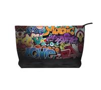 Graffiti Hip Hop - Bolsa de maquillaje de pana versátil con cremallera para uso diario y organizador de capacidad de viaje, Black, Talla única