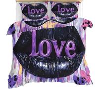 Graffiti - Juego de ropa de cama doble de 3 piezas, diseño de labios sexy, funda de edredón y 2 fundas de almohada con cierre de cremallera, 200 x 200 cm
