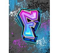 Graffiti Monogram Notebook - Letter F | Teal, Purple & Royal Blue Design, 8.5 x 11 College Ruled Lined Journal with Urban Street Art Style Initial: ... Tweens, Students and Back to School Supplies