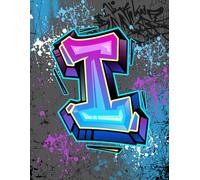 Graffiti Monogram Notebook - Letter I | Teal, Purple & Royal Blue Design, 8.5 x 11 College Ruled Lined Journal with Urban Street Art Style Initial: ... Tweens, Students and Back to School Supplies