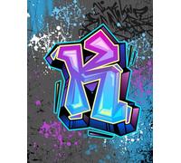 Graffiti Monogram Notebook - Letter K | Teal, Purple & Royal Blue Design, 8.5 x 11 College Ruled Lined Journal with Urban Street Art Style Initial: ... Tweens, Students and Back to School Supplies