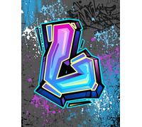 Graffiti Monogram Notebook - Letter L | Teal, Purple & Royal Blue Design, 8.5 x 11 College Ruled Lined Journal with Urban Street Art Style Initial: ... Tweens, Students and Back to School Supplies