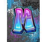 Graffiti Monogram Notebook - Letter M | Teal, Purple & Royal Blue Design, 8.5 x 11 College Ruled Lined Journal with Urban Street Art Style Initial: ... Tweens, Students and Back to School Supplies