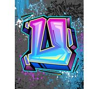 Graffiti Monogram Notebook - Letter U | Teal, Purple & Royal Blue Design, 8.5 x 11 College Ruled Lined Journal with Urban Street Art Style Initial: ... Tweens, Students and Back to School Supplies