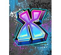 Graffiti Monogram Notebook - Letter X | Teal, Purple & Royal Blue Design, 8.5 x 11 College Ruled Lined Journal with Urban Street Art Style Initial: ... Tweens, Students and Back to School Supplies