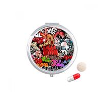 Graffiti pintura mural calle Colorful Skull Travel bolsillo píldora caso medicina dispensador espejo regalo caja de almacenamiento