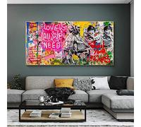 Graffiti Street Art Pictures Banksy Art Love Is All We Need Pinturas en lienzo en la pared Siga su sueño para la decoración del hogar 60x120cm (24''x47'') Marco interior