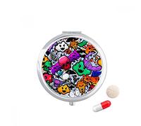 Graffiti street cultura colorida Calavera Travel bolsillo píldora caso medicina dispensador espejo regalo caja de almacenamiento