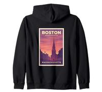 Gráfico artístico de viaje Sunset Boston Massachusetts Sunrise Dawn Sudadera con Capucha