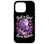 Gráfico artístico Just A Girl Who Loves Wolves Purple Wolf Carcasa para iPhone 16 Pro