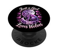 Gráfico artístico Just A Girl Who Loves Wolves Purple Wolf PopSockets PopGrip Adhesivo