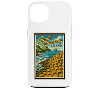 Gráfico artístico vintage de Giant's Causeway, Antrim, Irlanda del Norte Carcasa para iPhone 13