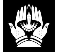 Gráfico circular simétrico con dos manos levantadas que simbolizan la paz o la conexión espiritual. Calcomanías de pared de PVC 67.2x71cm Cultura del tatuaje Blanco