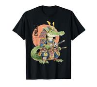 Gráfico Cocodrilo Guerrero Puesta de Sol japonés Ukiyo-e Arte Camiseta