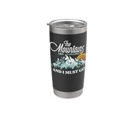 Gráfico con aires retro de los 80: Mountains Are Calling & I Must Go Vaso térmico de acero inoxidable de doble pared