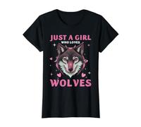 Gráfico con Cita de Lobo Lover Girl Pink Cute Wolf Camiseta gráfica económica, Mujer, Negro, L