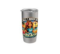 Gráfico cristiano de verano de All I Need Is Jesus and the Beach Vaso térmico de acero inoxidable de doble pared