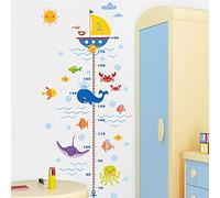Gráfico de altura de los niños pegatinas de la par Pegatina de pared con dibujo de tiburón, pez, barco, medición de altura, tabla de crecimiento for habitación de niños, calcomanía de pared, póster, M