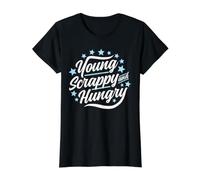 Gráfico de América del 4 de Julio Young Scrappy and Hungry USA Camiseta gráfica económica, Mujer, Negro, S