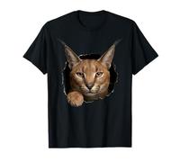 Gráfico de Animal Caracal Wild Cat Breaking Through Torn Hole Camiseta