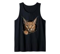 Gráfico de Animal Caracal Wild Cat Breaking Through Torn Hole Camiseta sin Mangas