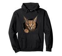 Gráfico de Animal Caracal Wild Cat Breaking Through Torn Hole Sudadera con Capucha