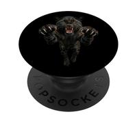Gráfico de Animales Salvajes de Jaguar Negro o Leopardo Feroz Saltando PopSockets PopGrip Adhesivo
