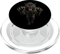 Gráfico de Animales Salvajes de Jaguar Negro o Leopardo Feroz Saltando PopSockets PopGrip para MagSafe