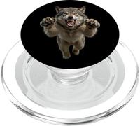 Gráfico de Animales Salvajes de Lobo Gris Saltando Feroz PopSockets PopGrip para MagSafe