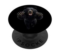 Gráfico de Animales Salvajes de Oso Negro Saltando Feroz PopSockets PopGrip Adhesivo