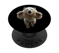 Gráfico de Animales Salvajes de Oso Polar Saltando Feroz PopSockets PopGrip Adhesivo